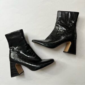 Abercrombie & Fitch Black Croc-Embossed Ankle Boots